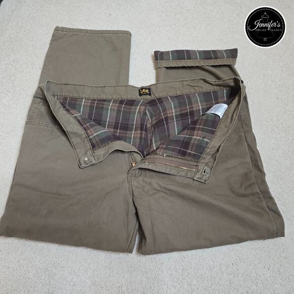 Lee Men's Brown/Green Relaxed Fit Plaid Flannel Lined Pants Size 42 x 30 - Picture 5 of 9